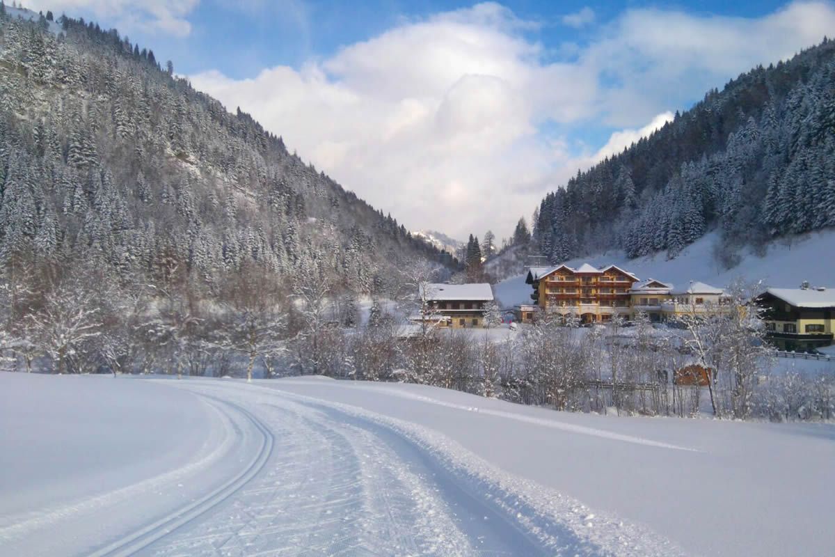 Langlaufloipe mit klassischer und Skatingspur führt direkt vom Hotel Seeblick vorbei